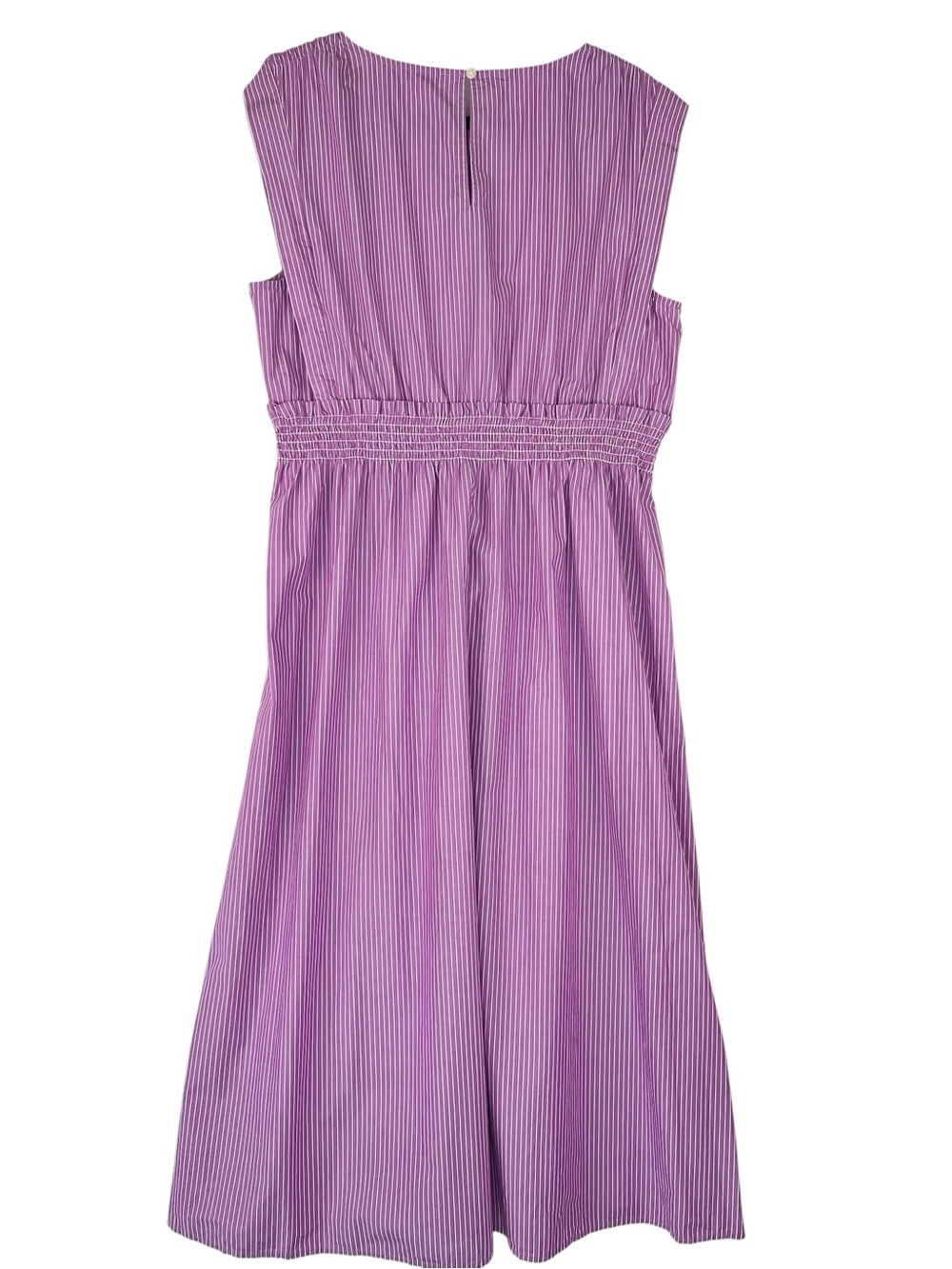 Loft Striped Poplin Midi Dress XL Lavender Purple Cotton Casual Boat Neck Preppy - Picture 4 of 13